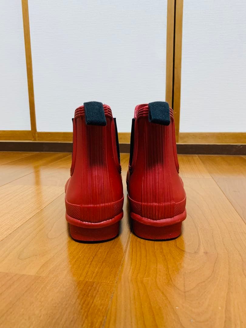 HUNTER レッド ショートレインブーツ