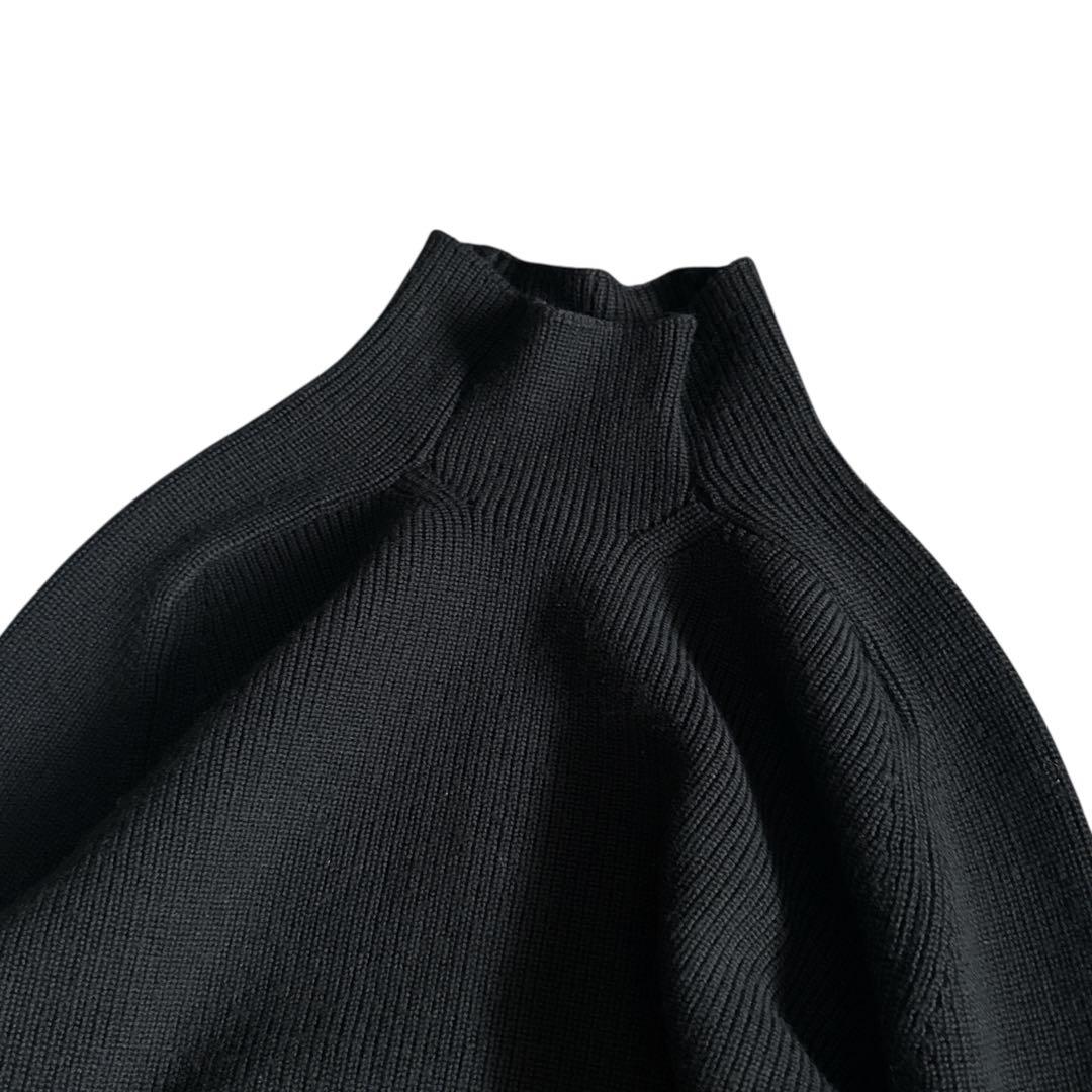 極美品 ルイヴィトン ベルト付 ニットワンピース 黒 M ロゴプレート ウール