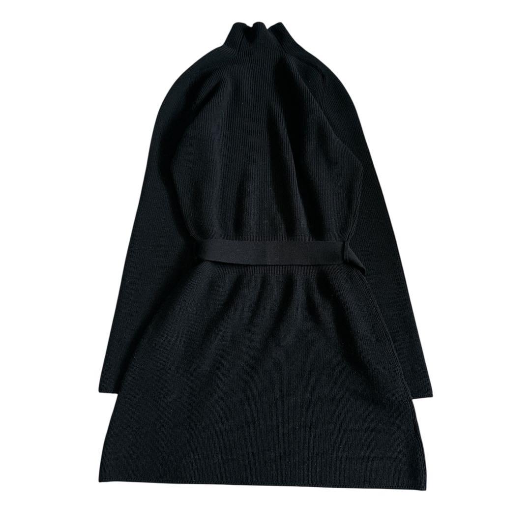 極美品 ルイヴィトン ベルト付 ニットワンピース 黒 M ロゴプレート ウール