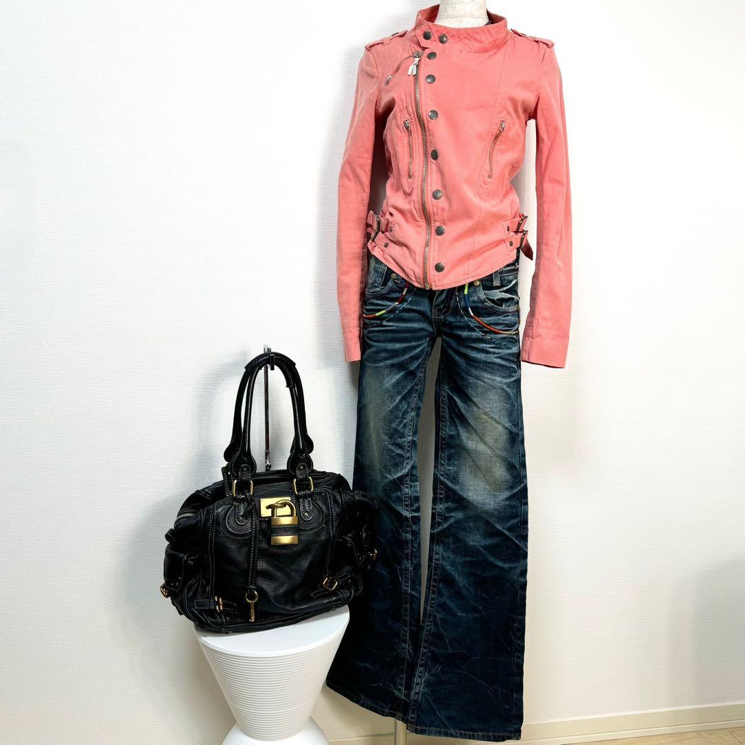 y2k✨️ 00s DIESEL 金タグ ジップアップ ライダース ジャケット