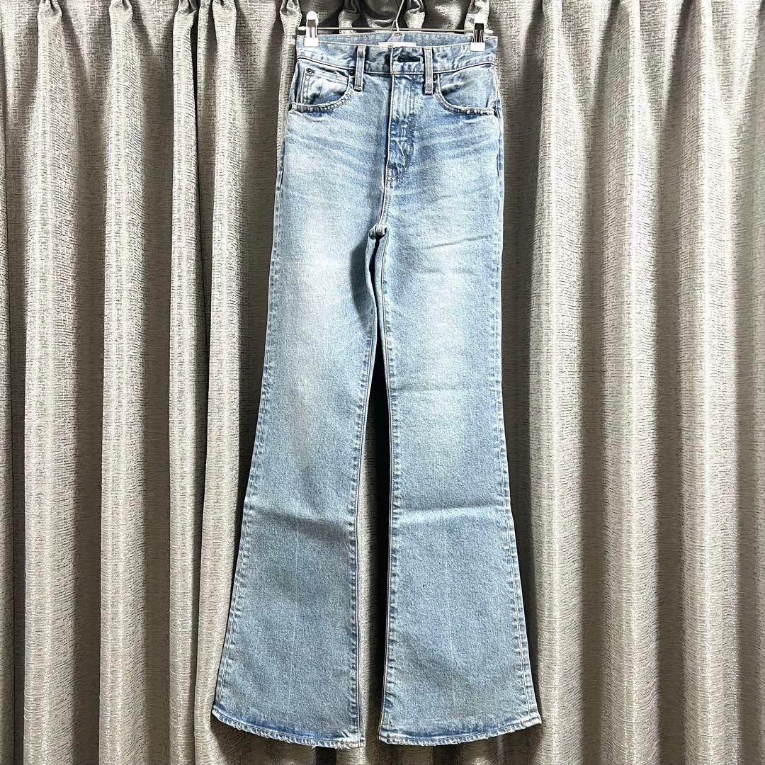 【新品未使用】moussy mvs フレアデニム 24 ロング ブルー