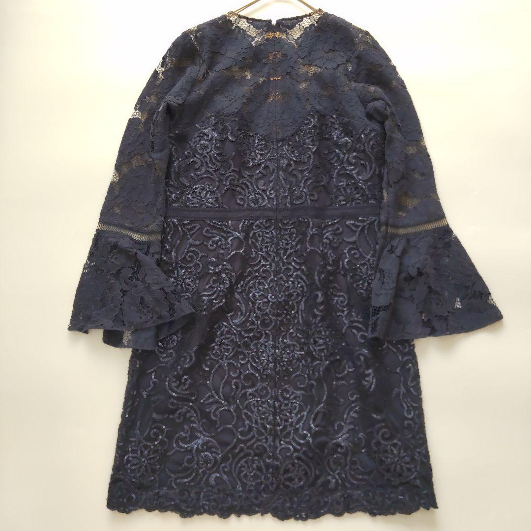 美品 タダシショージ フレアスリーブ 長袖 レース スパンコール ワンピース L