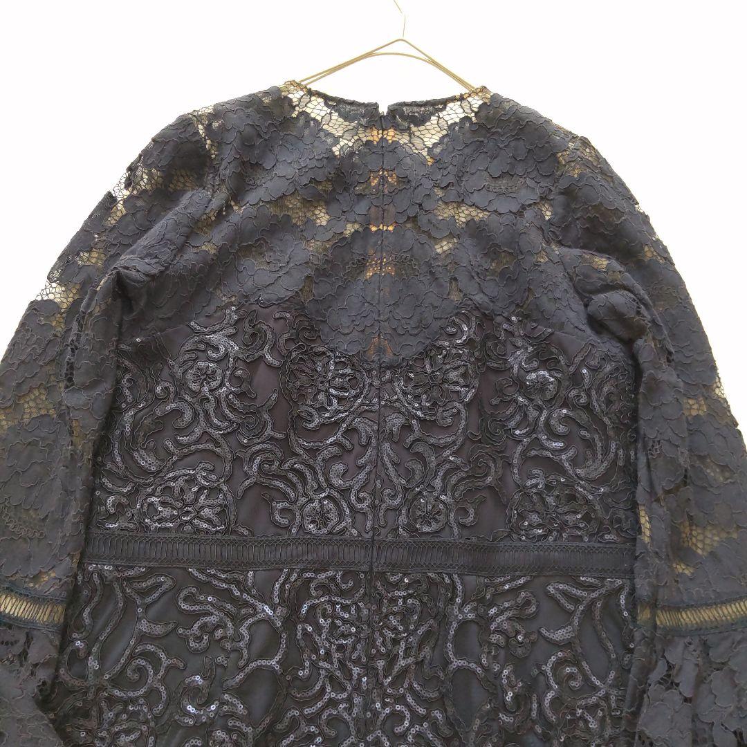 美品 タダシショージ フレアスリーブ 長袖 レース スパンコール ワンピース L