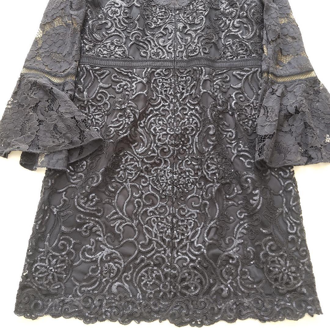 美品 タダシショージ フレアスリーブ 長袖 レース スパンコール ワンピース L