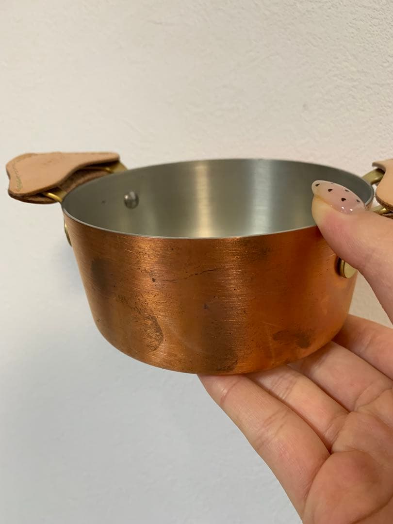 【週末特別値引き】【純銅】ameïro 牛革 両手鍋 12.5cm 収納袋付き