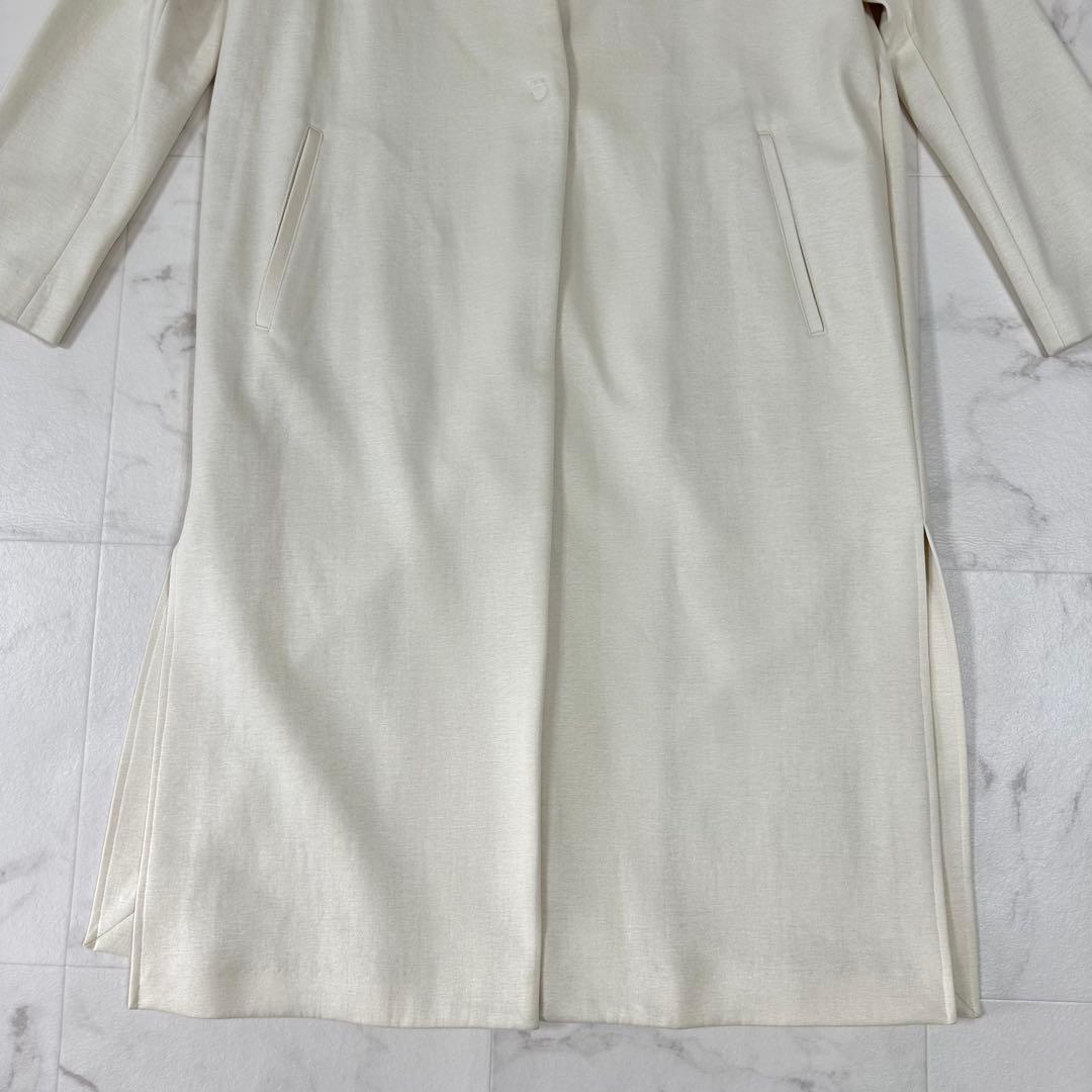 【美品】23区 ノーカラーコート Vネック アイボリー M相当 ロング丈