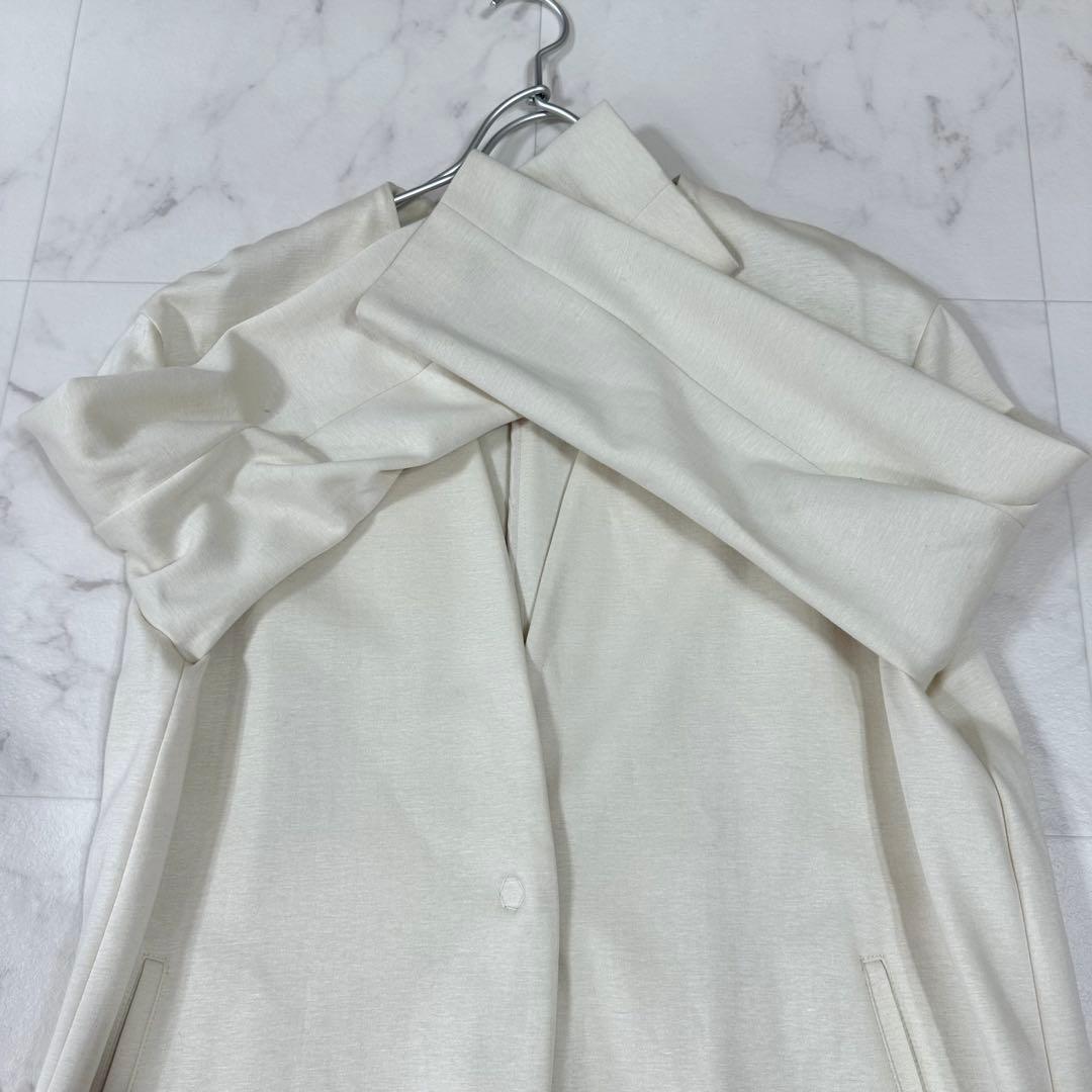 【美品】23区 ノーカラーコート Vネック アイボリー M相当 ロング丈
