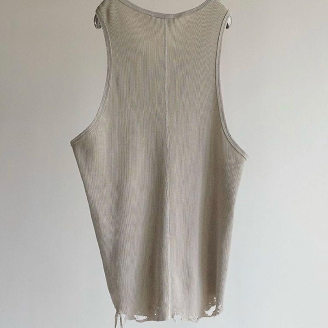 トップス DAMAGE WAFFLE TANK TOP/GREIGE