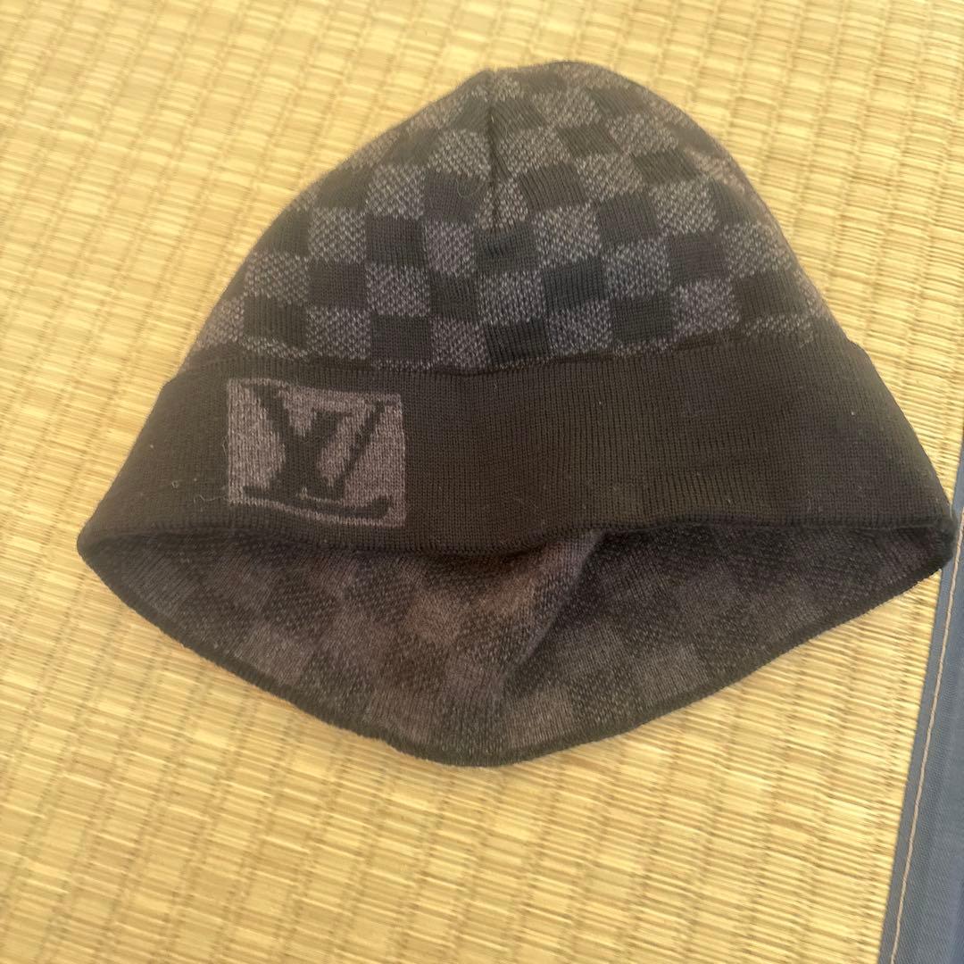 正規品です！LOUIS VUITTON チェック柄ニット帽 ダミエ　ブラック