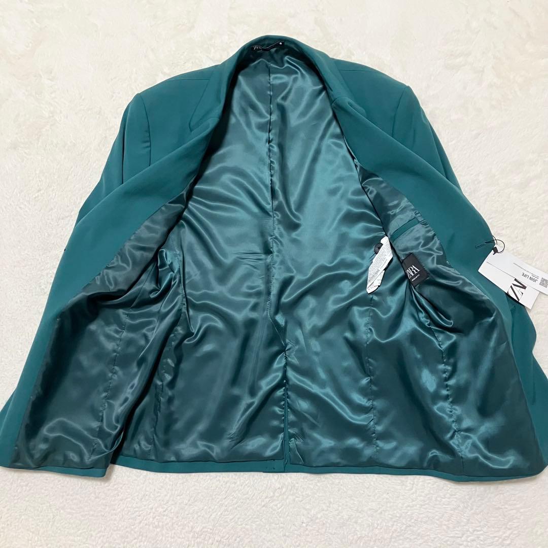 新品同様 タグ付 ZARA カラー テーラード ジャケット XL グリーン 緑