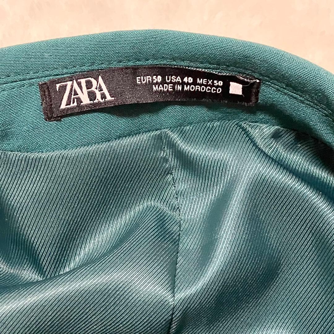新品同様 タグ付 ZARA カラー テーラード ジャケット XL グリーン 緑