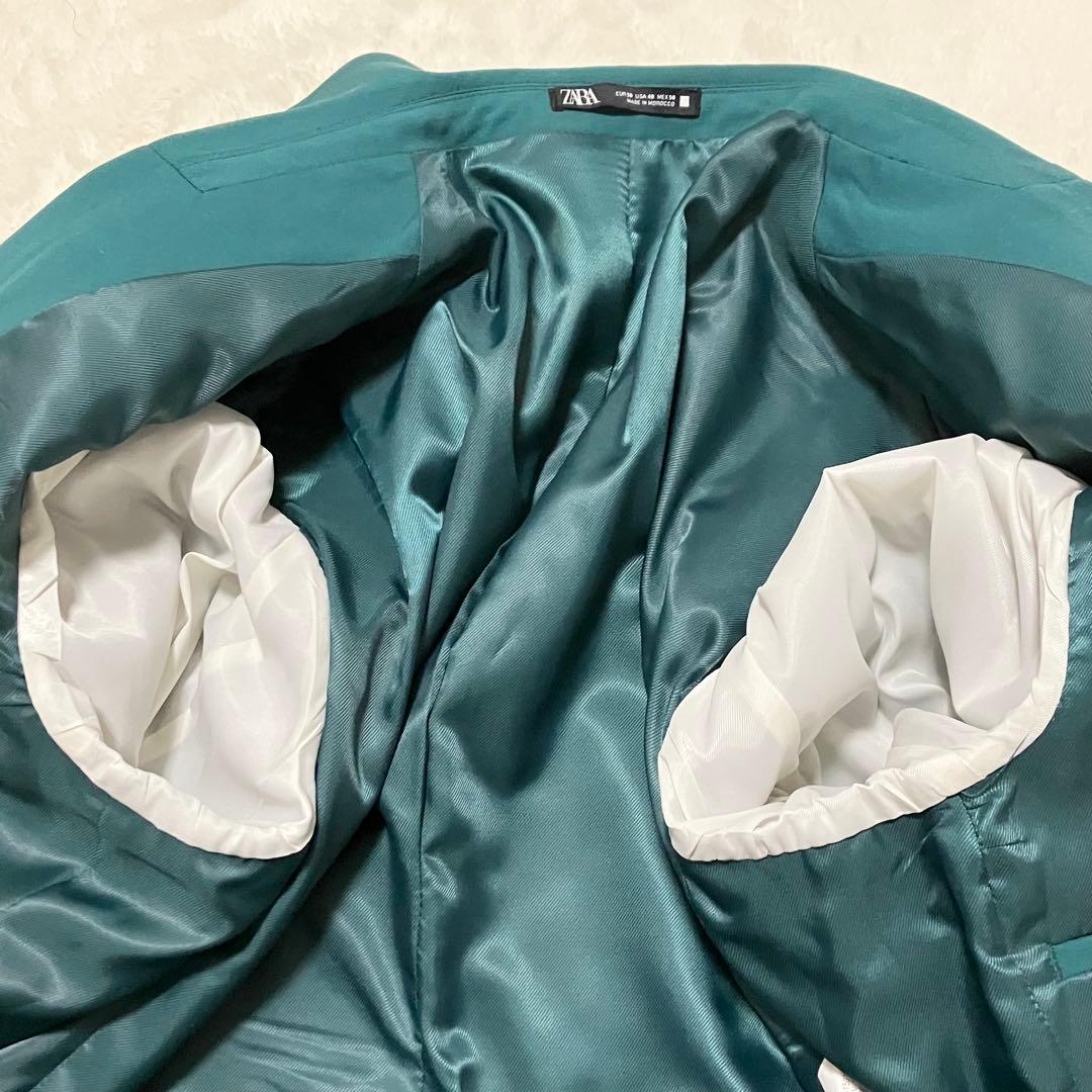 新品同様 タグ付 ZARA カラー テーラード ジャケット XL グリーン 緑