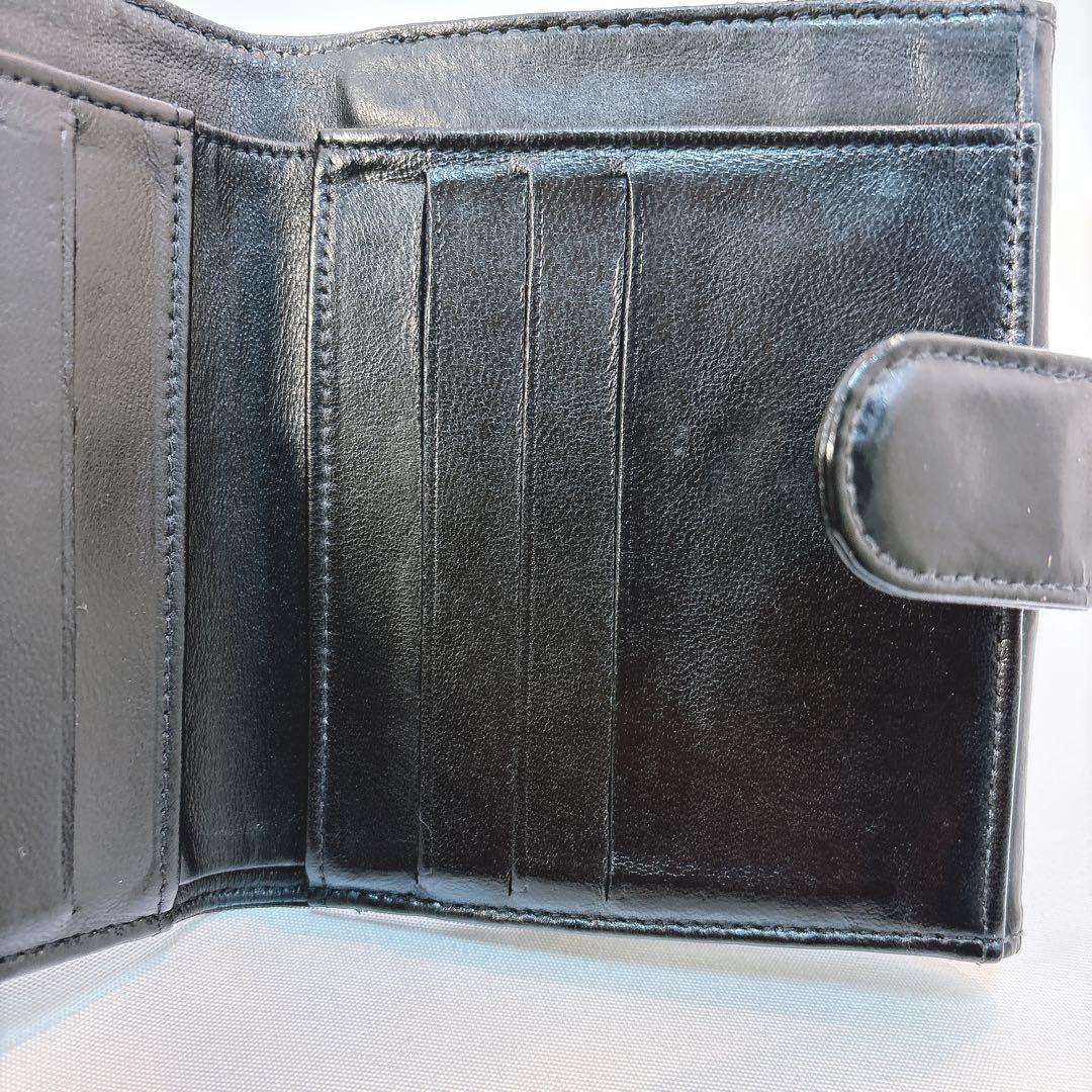 【シャネル】パテントレザー ココマーク Wホック 折財布 チェーンウォレット 黒