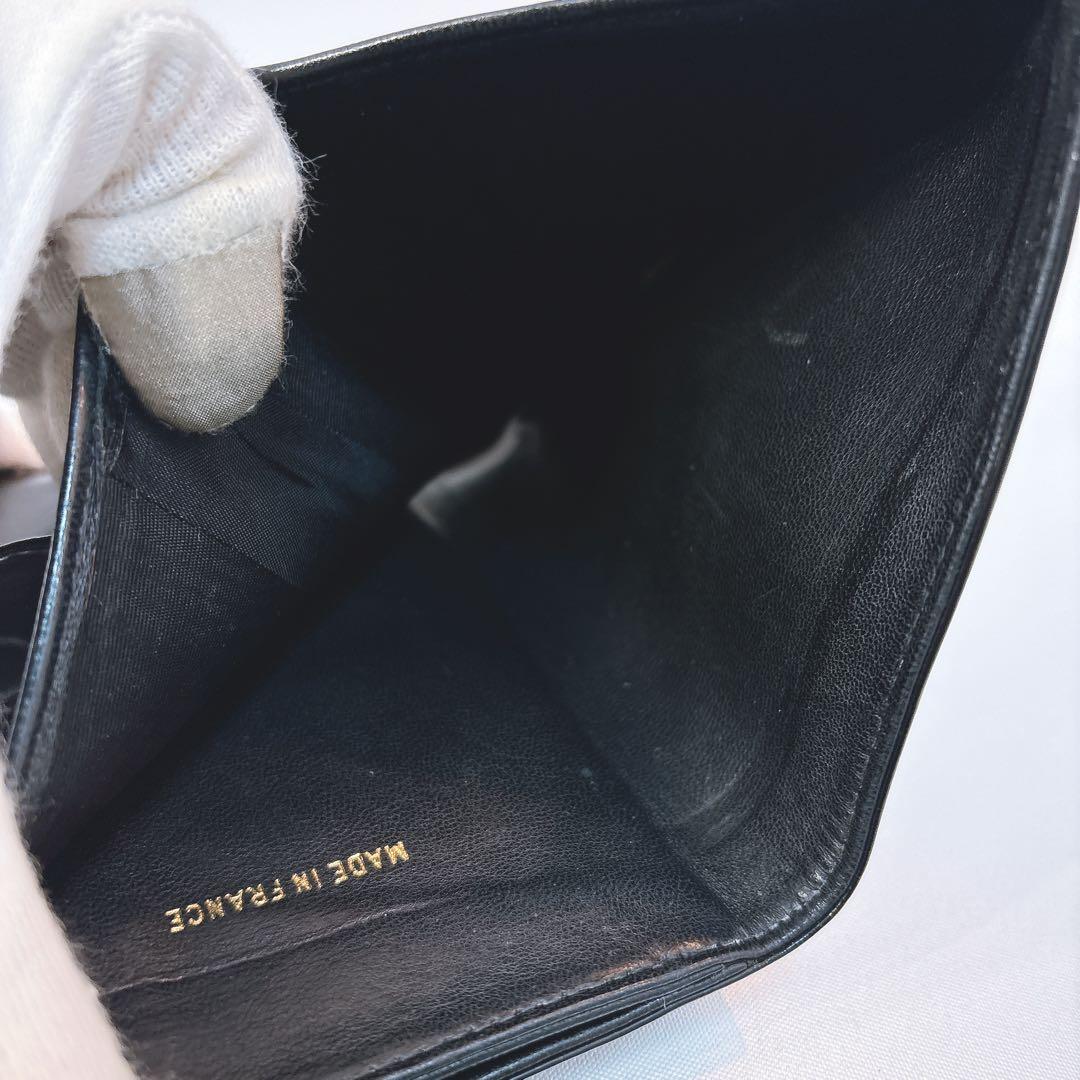 【シャネル】パテントレザー ココマーク Wホック 折財布 チェーンウォレット 黒
