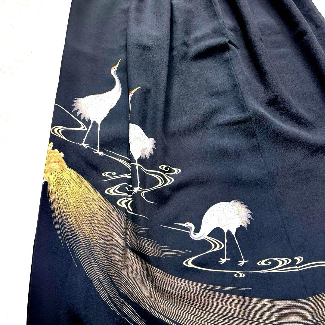 【1点物】美品　着物　リメイク　ロングスカート　黒留袖　鳥　シンプル