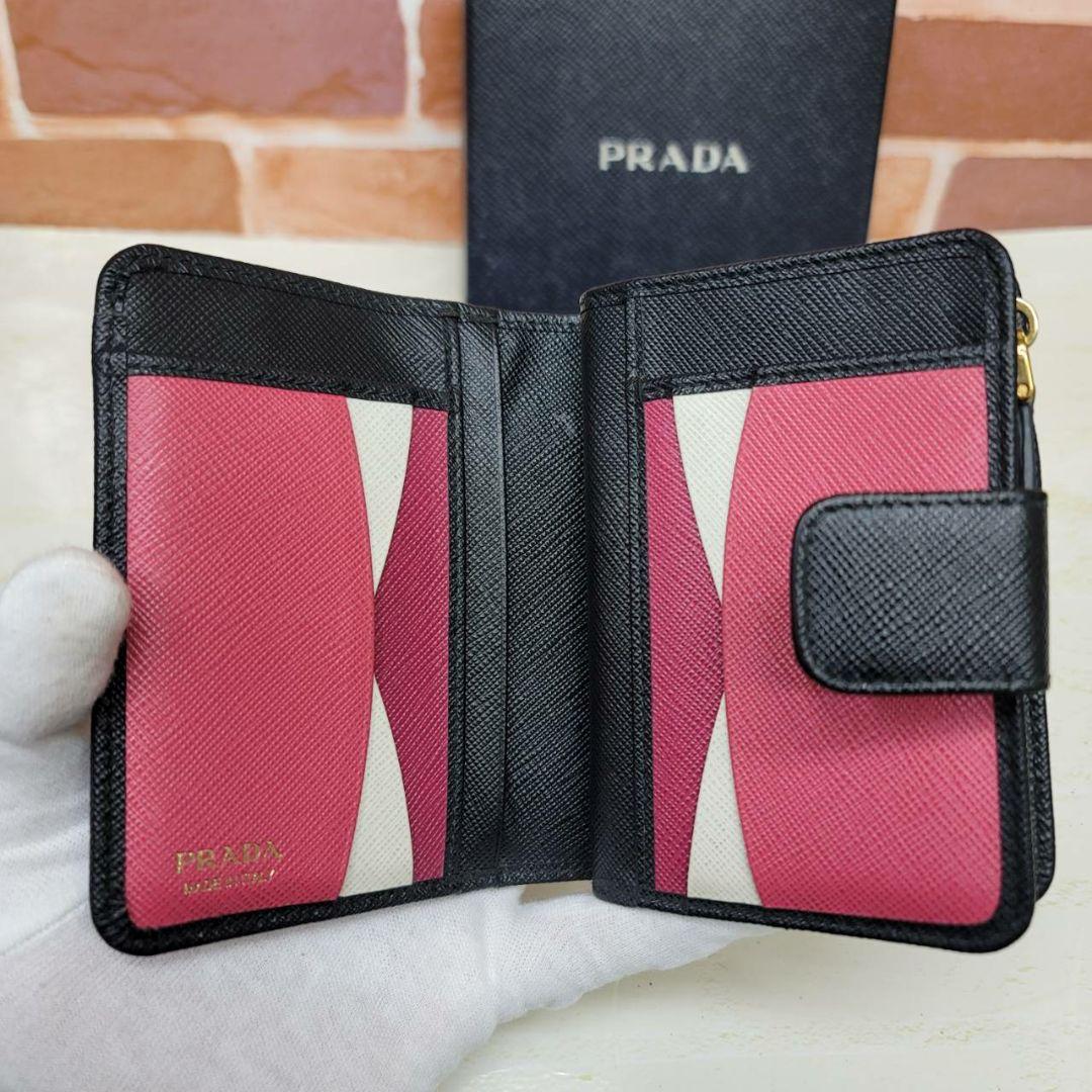 希少 美品PRADA☆鑑定済☆サフィアーノ 黒バイカラー プラダ財布