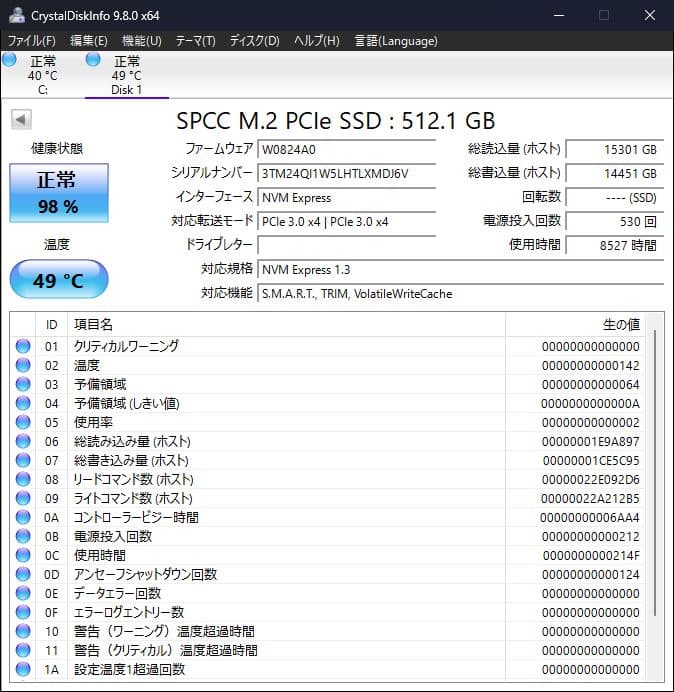 内蔵型SSD SPCC M.2 PCIe SSD 512GB