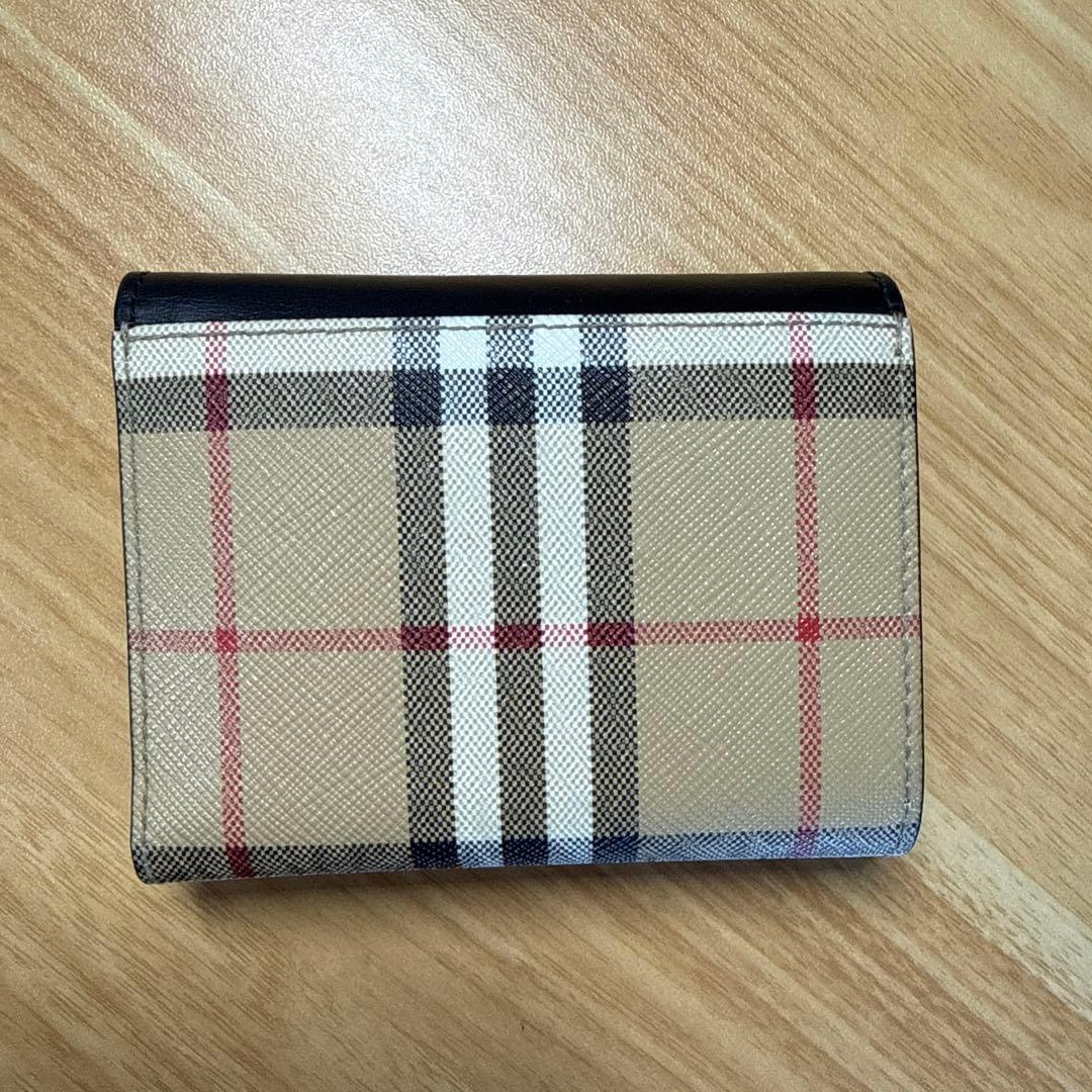 Burberry ギンガムチェック 三つ折り財布 ブラック/ベージュ