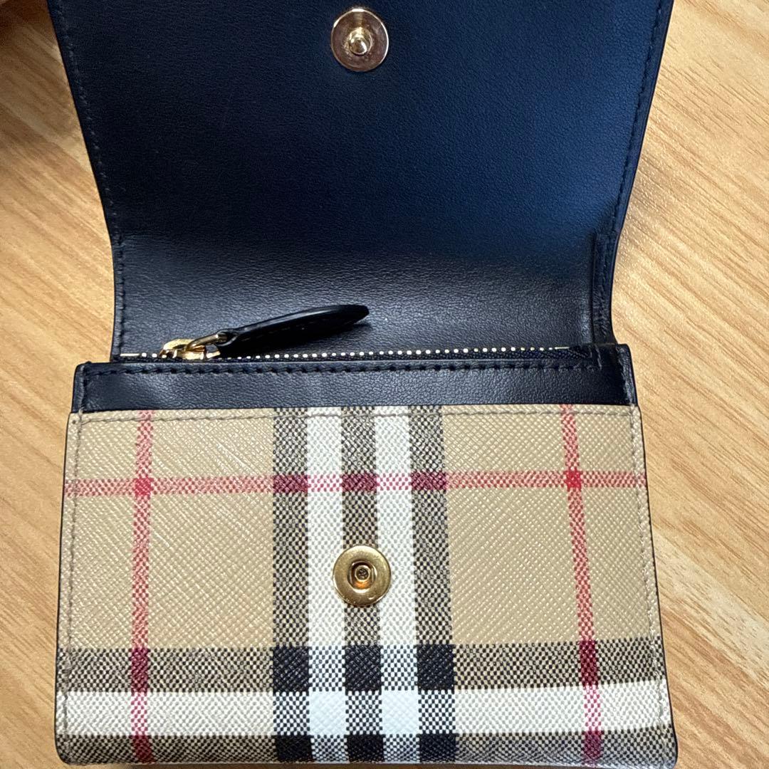 Burberry ギンガムチェック 三つ折り財布 ブラック/ベージュ