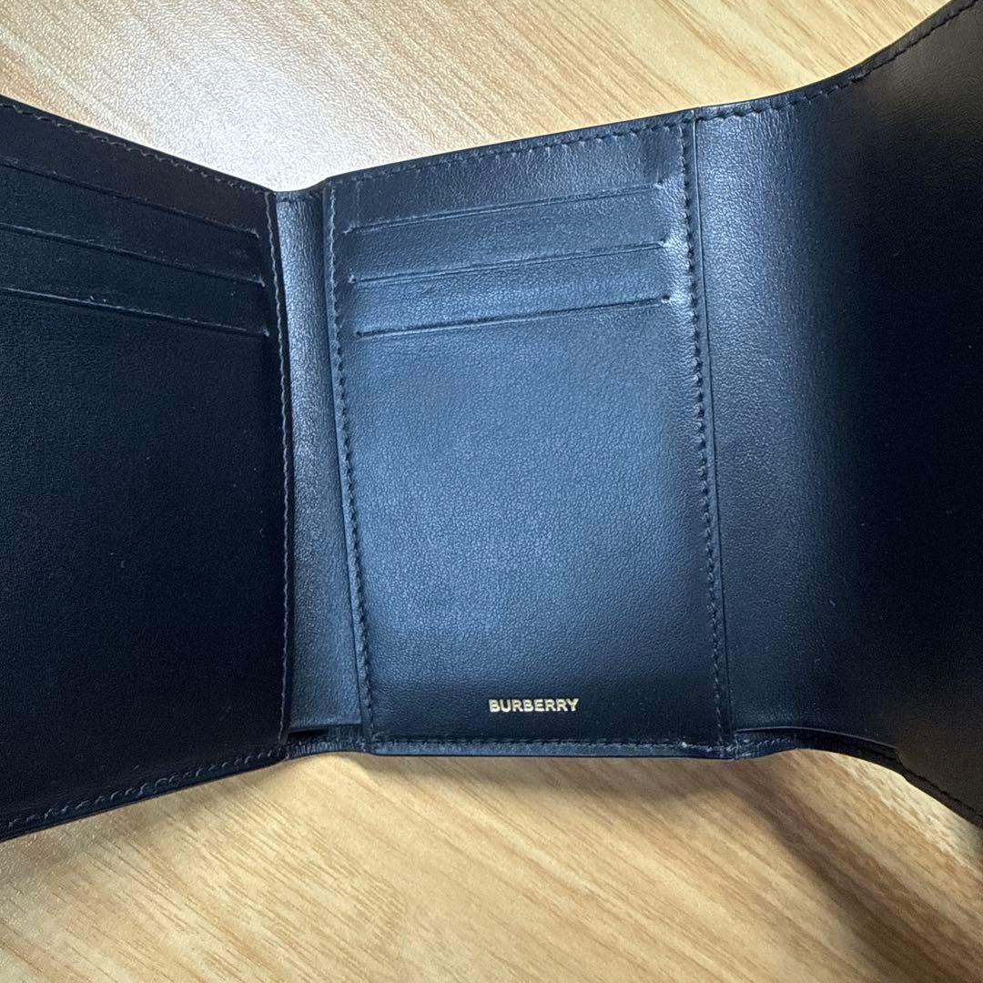 Burberry ギンガムチェック 三つ折り財布 ブラック/ベージュ