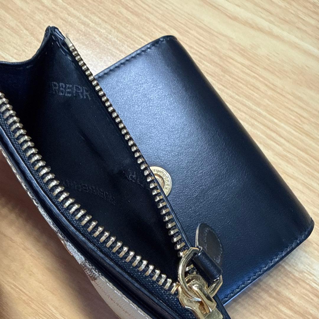 Burberry ギンガムチェック 三つ折り財布 ブラック/ベージュ