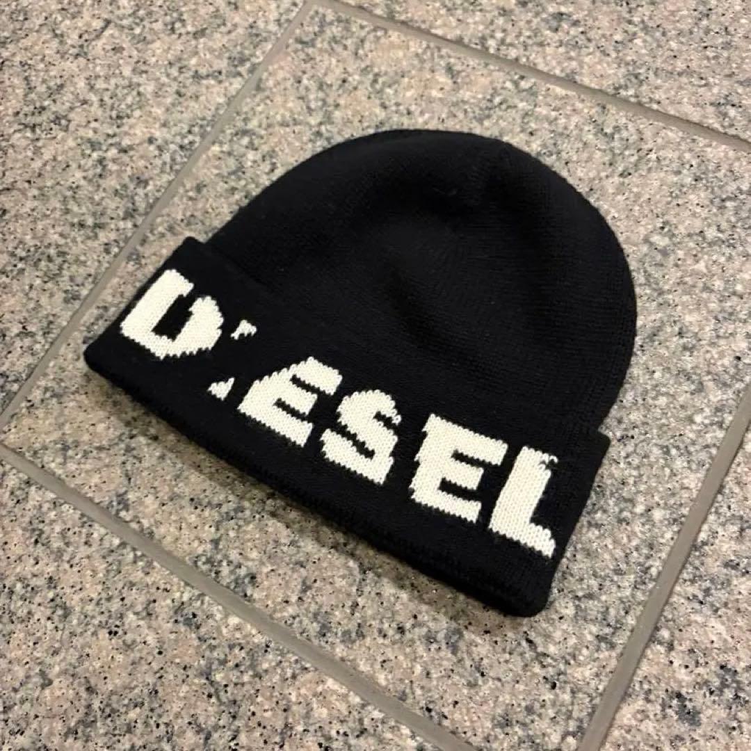 DIESEL ニット帽 ブラック ロゴ入り