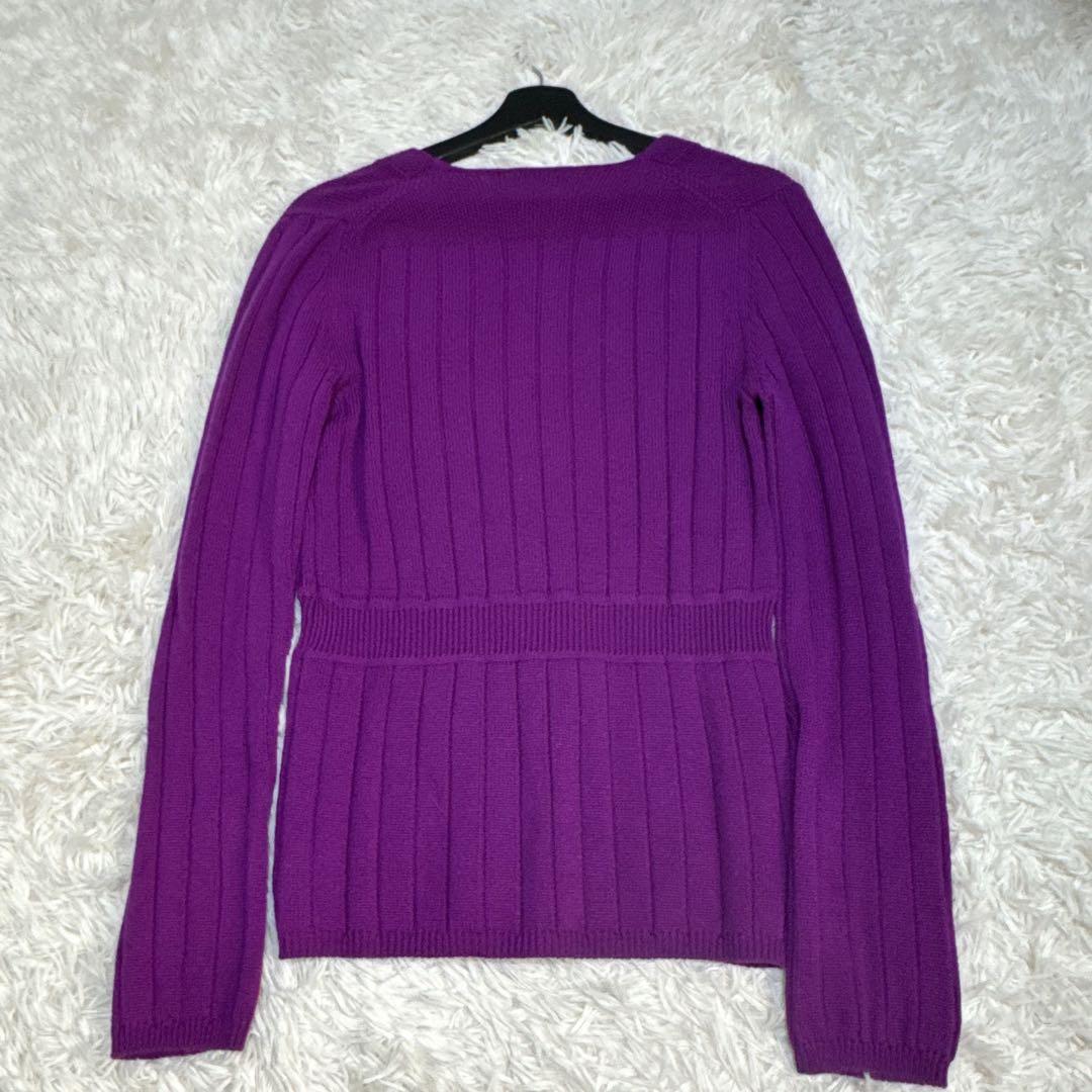 カシミヤ100%！ 極美品✨バランタイン リブカーディガン パープル 40号