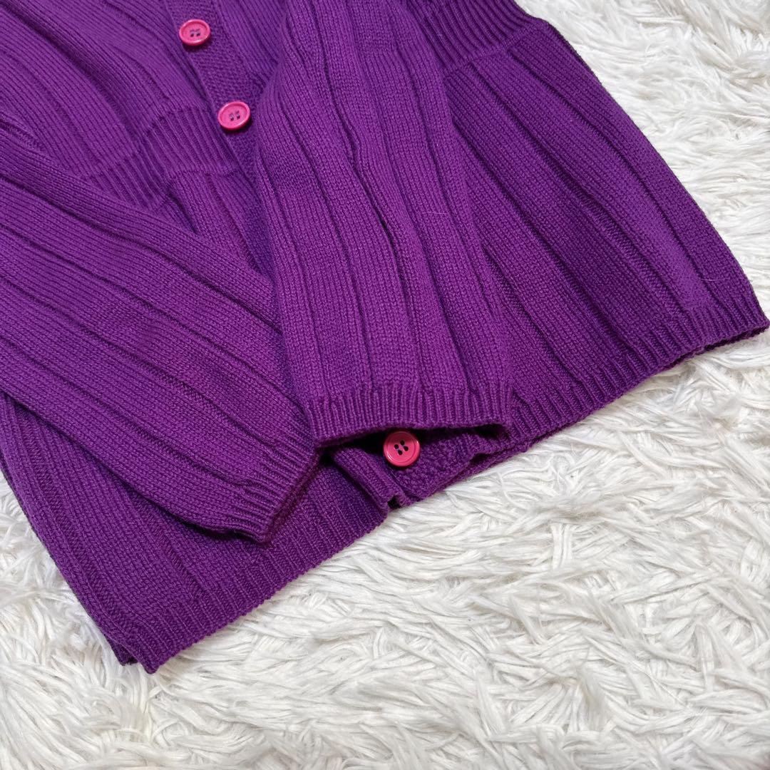 カシミヤ100%！ 極美品✨バランタイン リブカーディガン パープル 40号