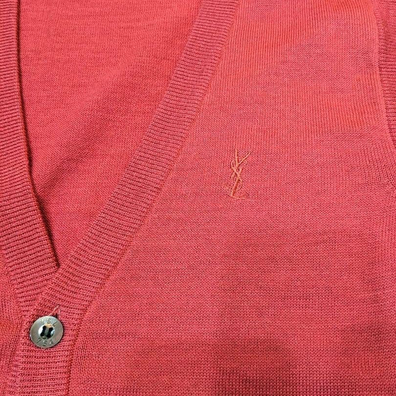 YVES SAINT LAURENT メンズ ニットベスト 赤 ウール×麻50%