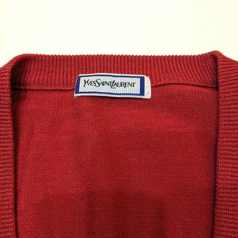 YVES SAINT LAURENT メンズ ニットベスト 赤 ウール×麻50%