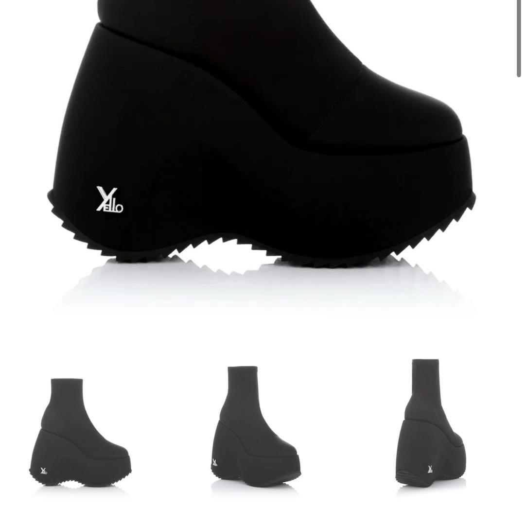 靴 YELLO TOKYO BLACK PLATFORM SHORT BOOTS M