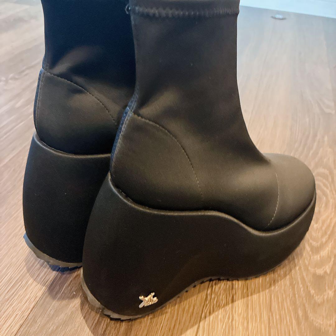 靴 YELLO TOKYO BLACK PLATFORM SHORT BOOTS M