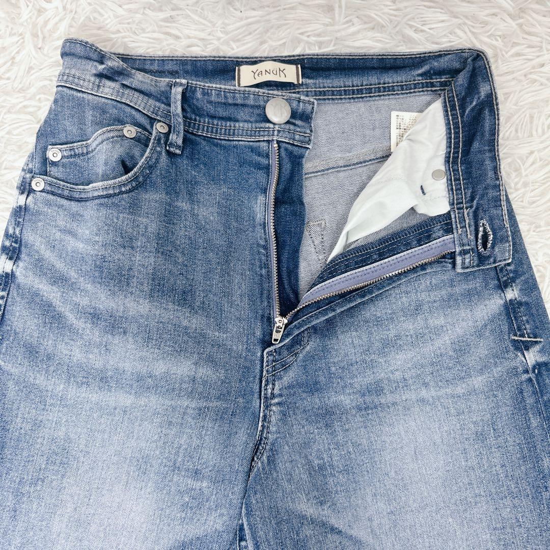 YANUK ワイドデニム 25 ハイウエスト カットオフ 現行　ストレッチ