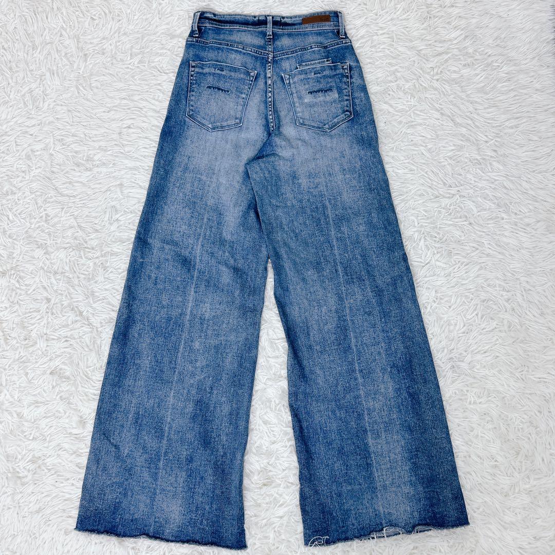 YANUK ワイドデニム 25 ハイウエスト カットオフ 現行　ストレッチ