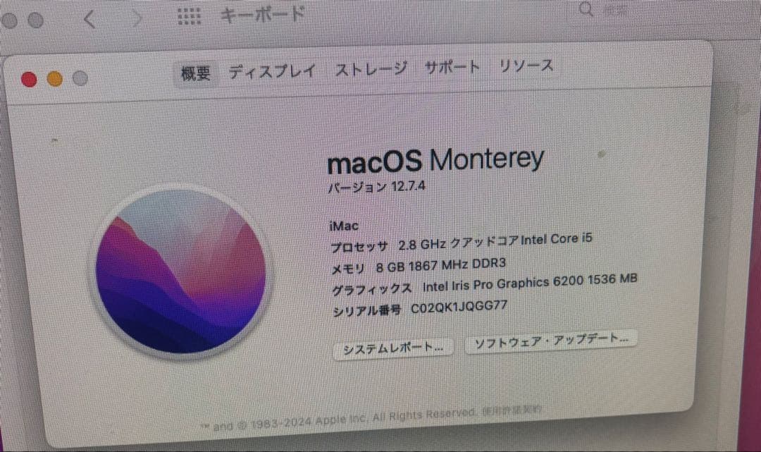 【良好品】iMac 21.5 Late 2015 i5 8GB 1TB HDD