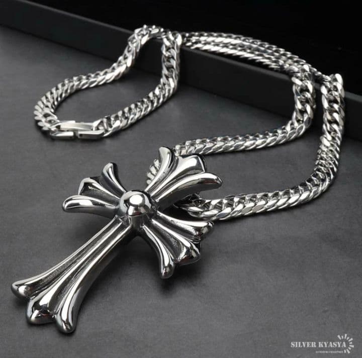 SILVER KYASYA ステンレス ラージクロス 6面ダブル喜平ネックレス