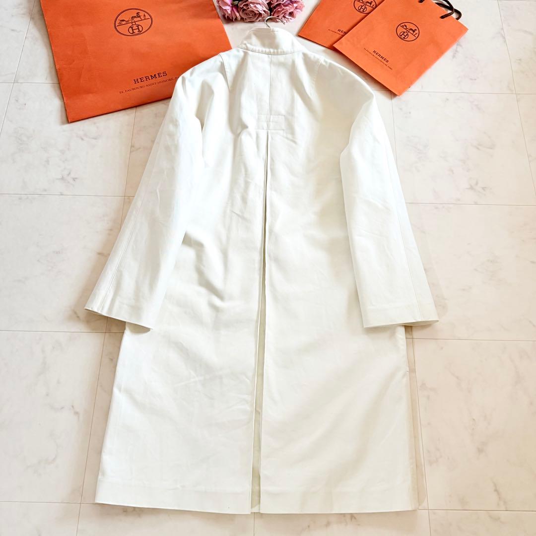 極美品★HERMES コットン スプリングコート セリエボタン ホワイト 38