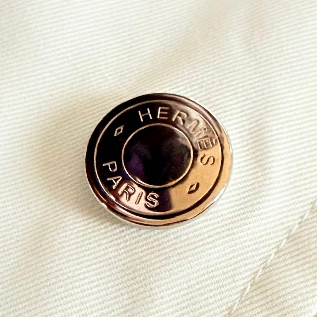 極美品★HERMES コットン スプリングコート セリエボタン ホワイト 38