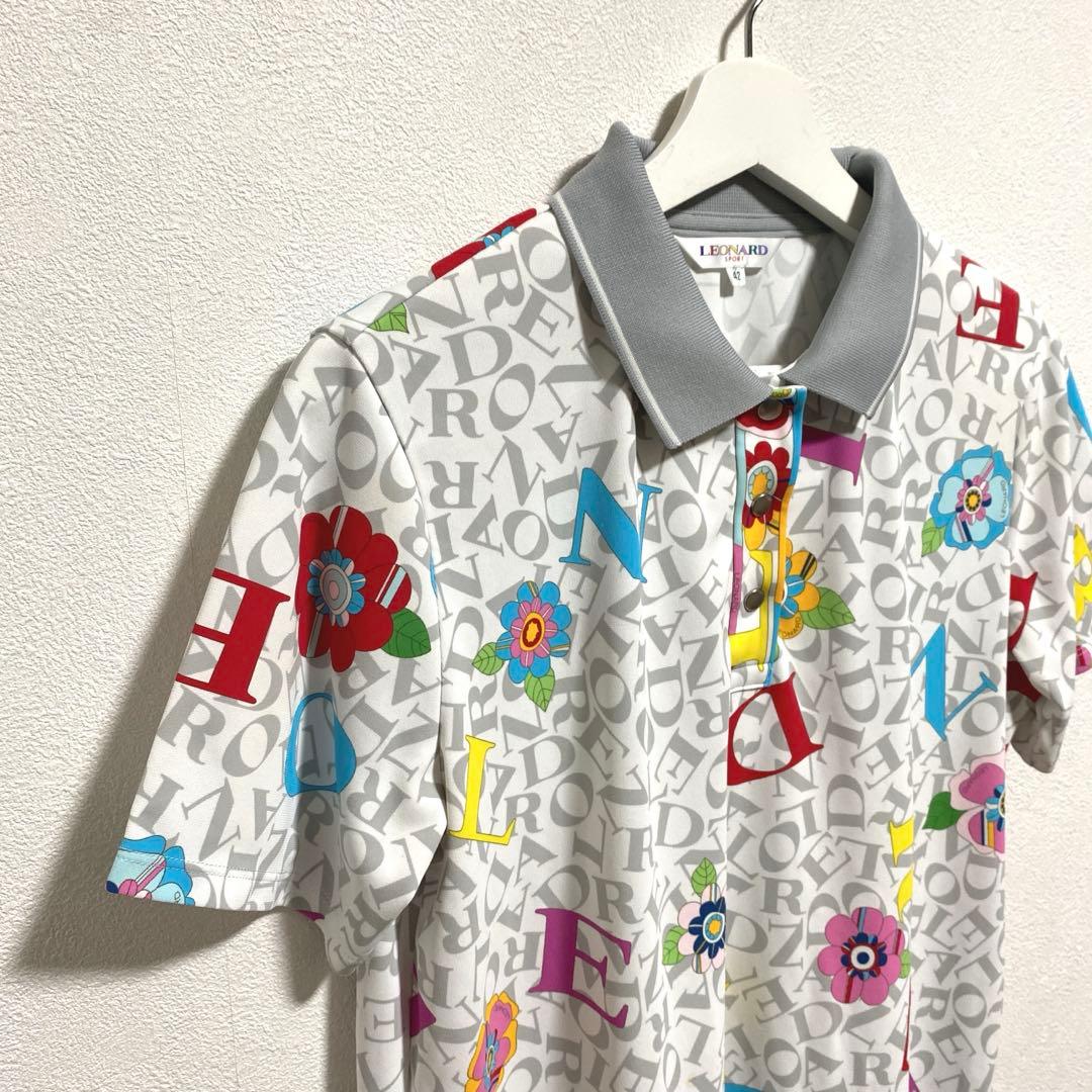 【LEONARD】 レオナール (42) 美品 ポロシャツ 総柄 日本製 半袖