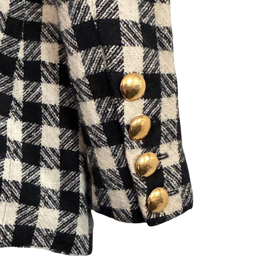 ESCADA 80s-90s シルク混 金ボタン チェック柄 ジャケット M相当