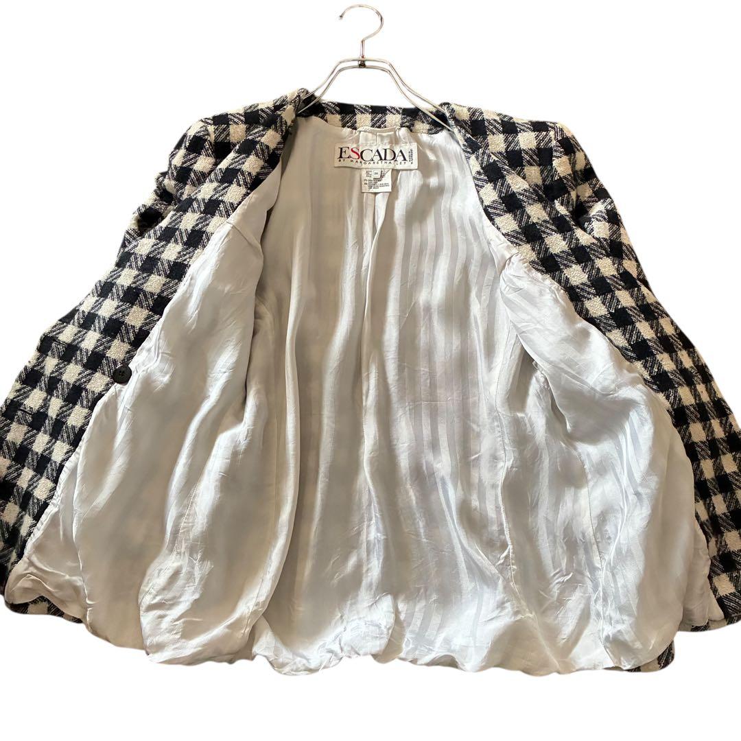 ESCADA 80s-90s シルク混 金ボタン チェック柄 ジャケット M相当