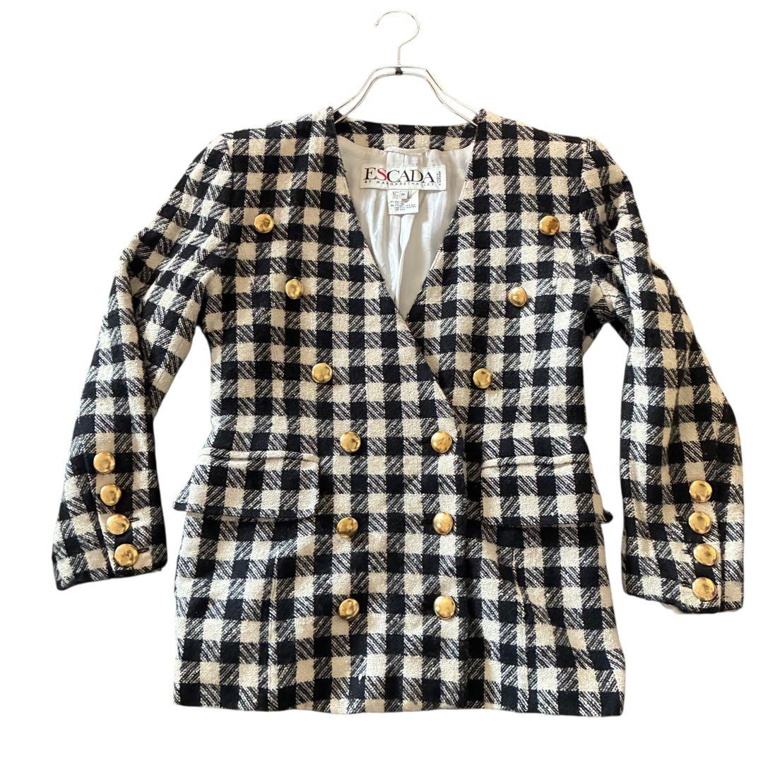 ESCADA 80s-90s シルク混 金ボタン チェック柄 ジャケット M相当