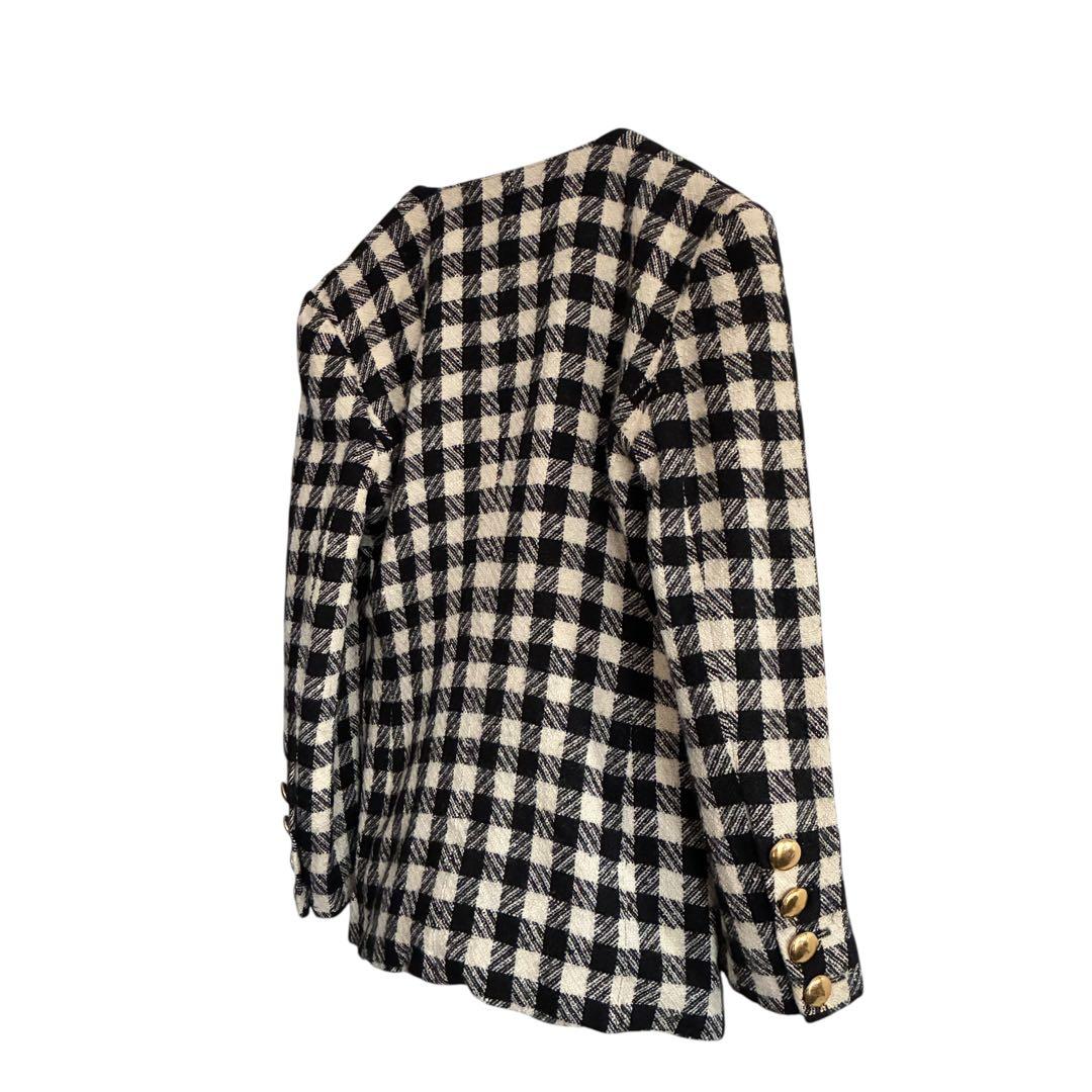 ESCADA 80s-90s シルク混 金ボタン チェック柄 ジャケット M相当