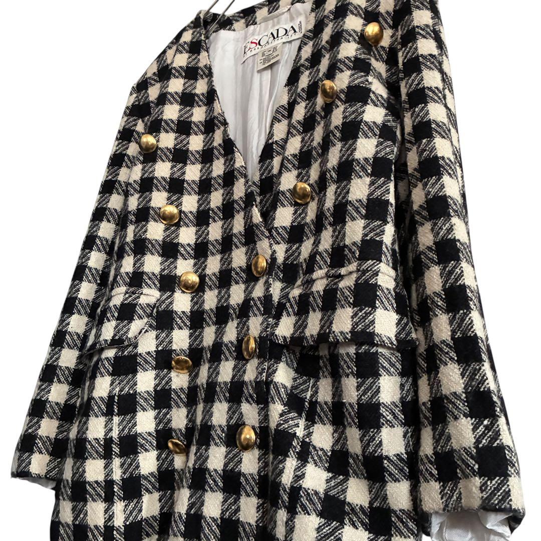 ESCADA 80s-90s シルク混 金ボタン チェック柄 ジャケット M相当