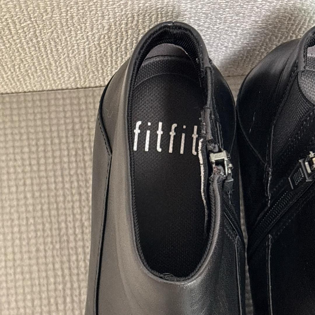 美品 fitfit フィットフィット サイドジップ スクエアトゥ ショートブーツ
