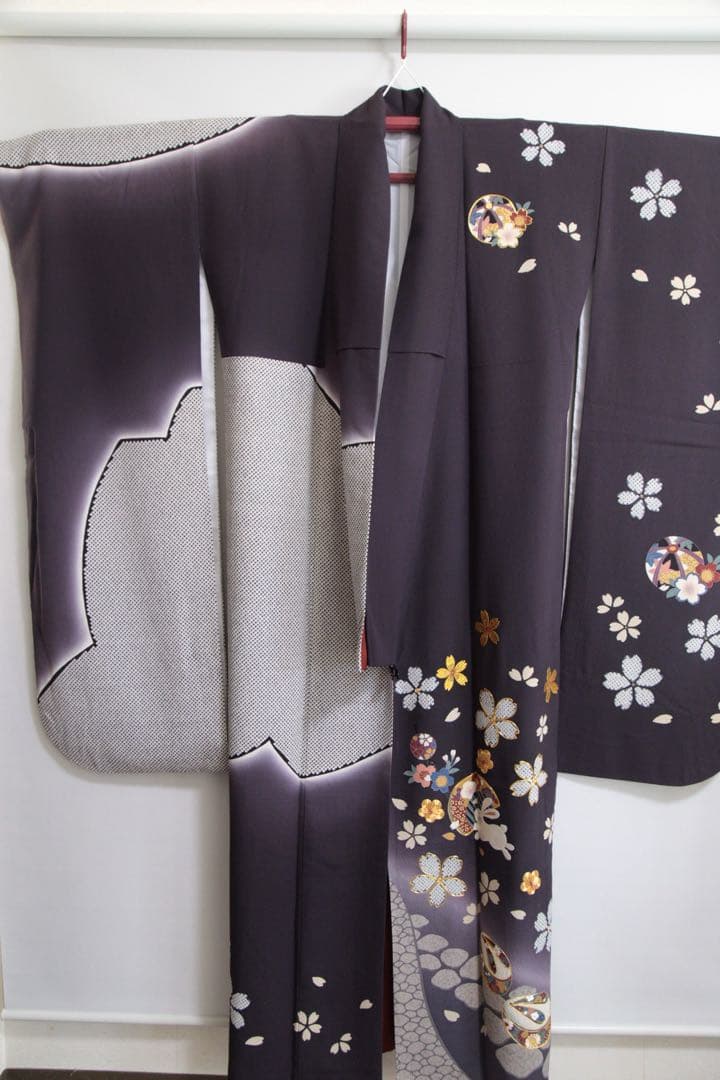 振袖4点セット 紺と白 兎 鹿子 美品 京都きもの友禅お誂え