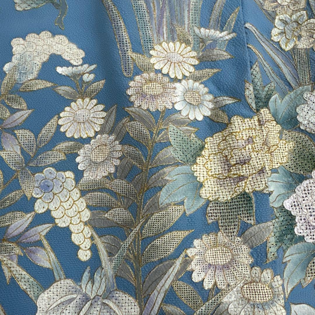 総刺繍 スワトウ刺繍 水色地 振袖 胴抜き
