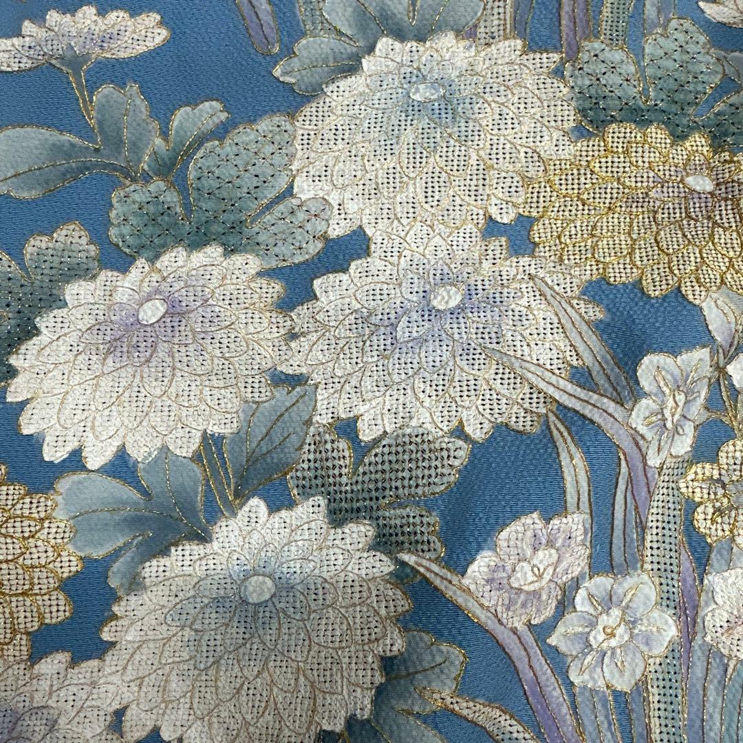 総刺繍 スワトウ刺繍 水色地 振袖 胴抜き