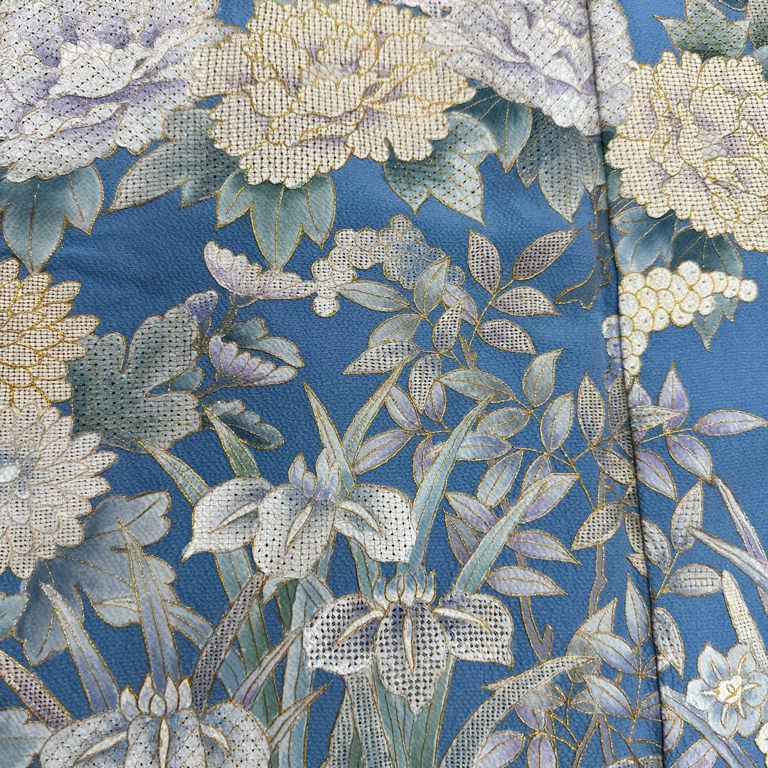 総刺繍 スワトウ刺繍 水色地 振袖 胴抜き