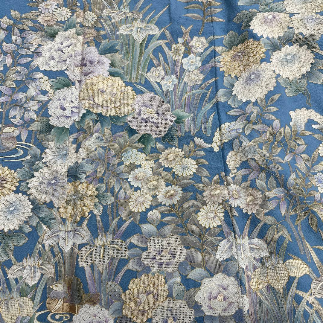総刺繍 スワトウ刺繍 水色地 振袖 胴抜き